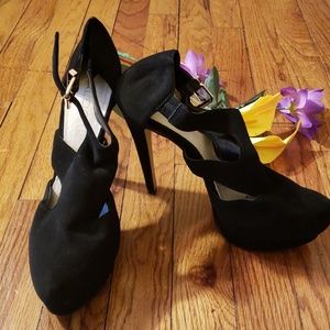 Black seude Closed Toe Stilettos Heels